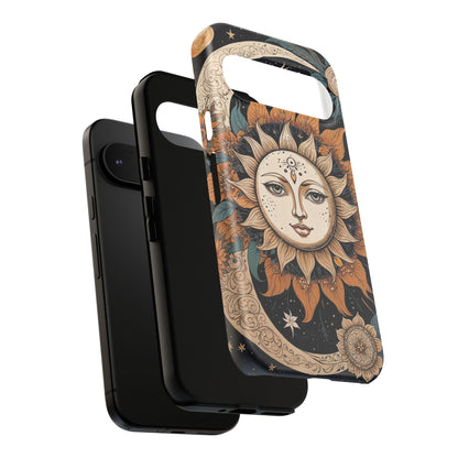 Google Pixel Case - Celestial Sun and Moon Boho Design