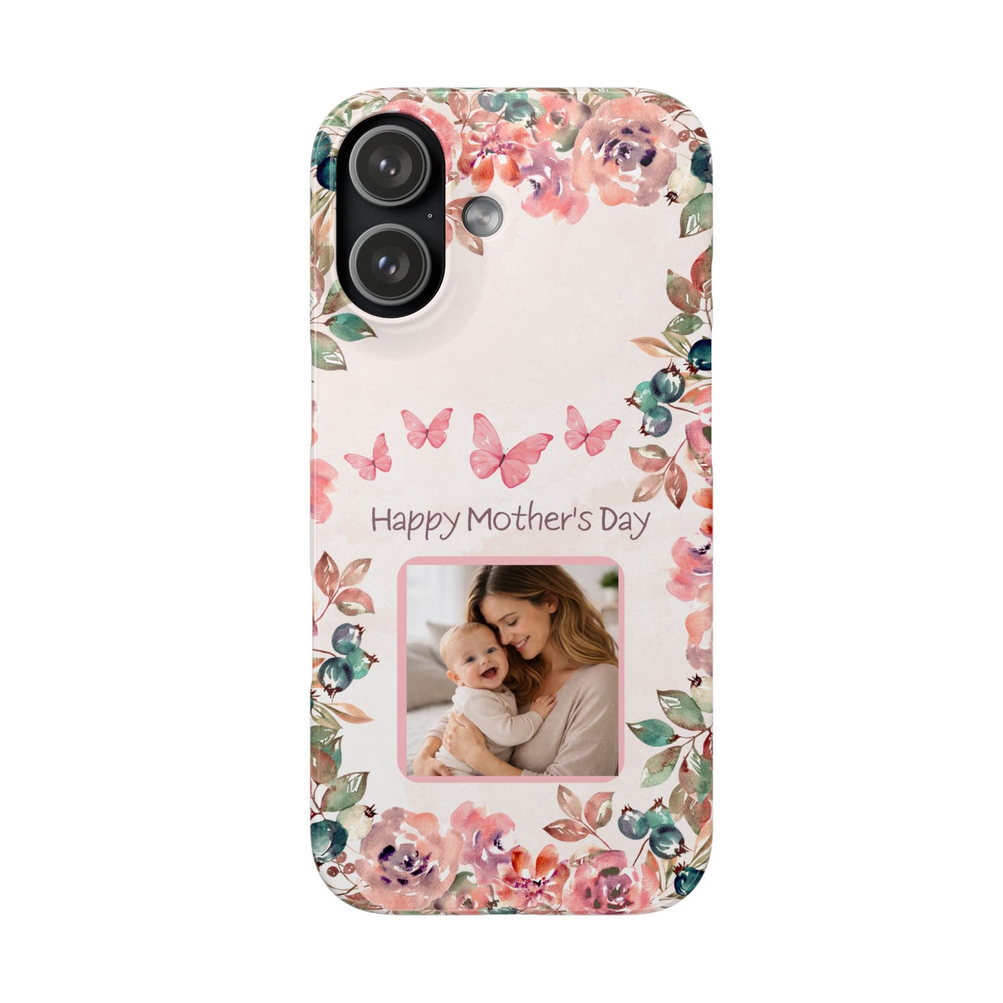 Personalised Mothers Day iPhone Case - Custom Watercolour Floral Photo Cover