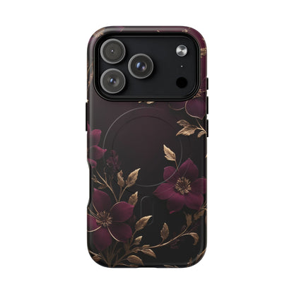 Velvet Noir Floral iPhone Case - Premium MagSafe Protective Cover
