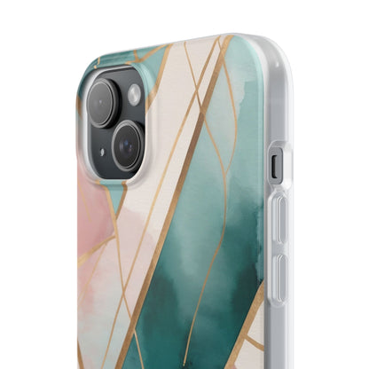 Watercolour Wash & Geometric Gold Lines Phone Case - Pink, Teal & Cream