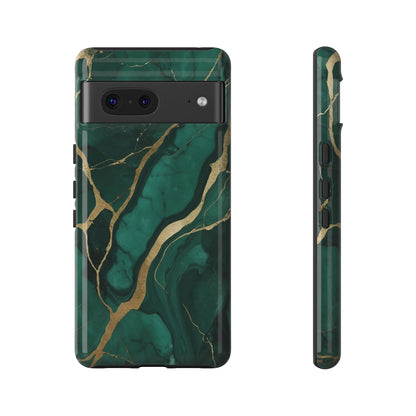 Google Pixel Case - Emerald Luxe Marble with Gold Veins