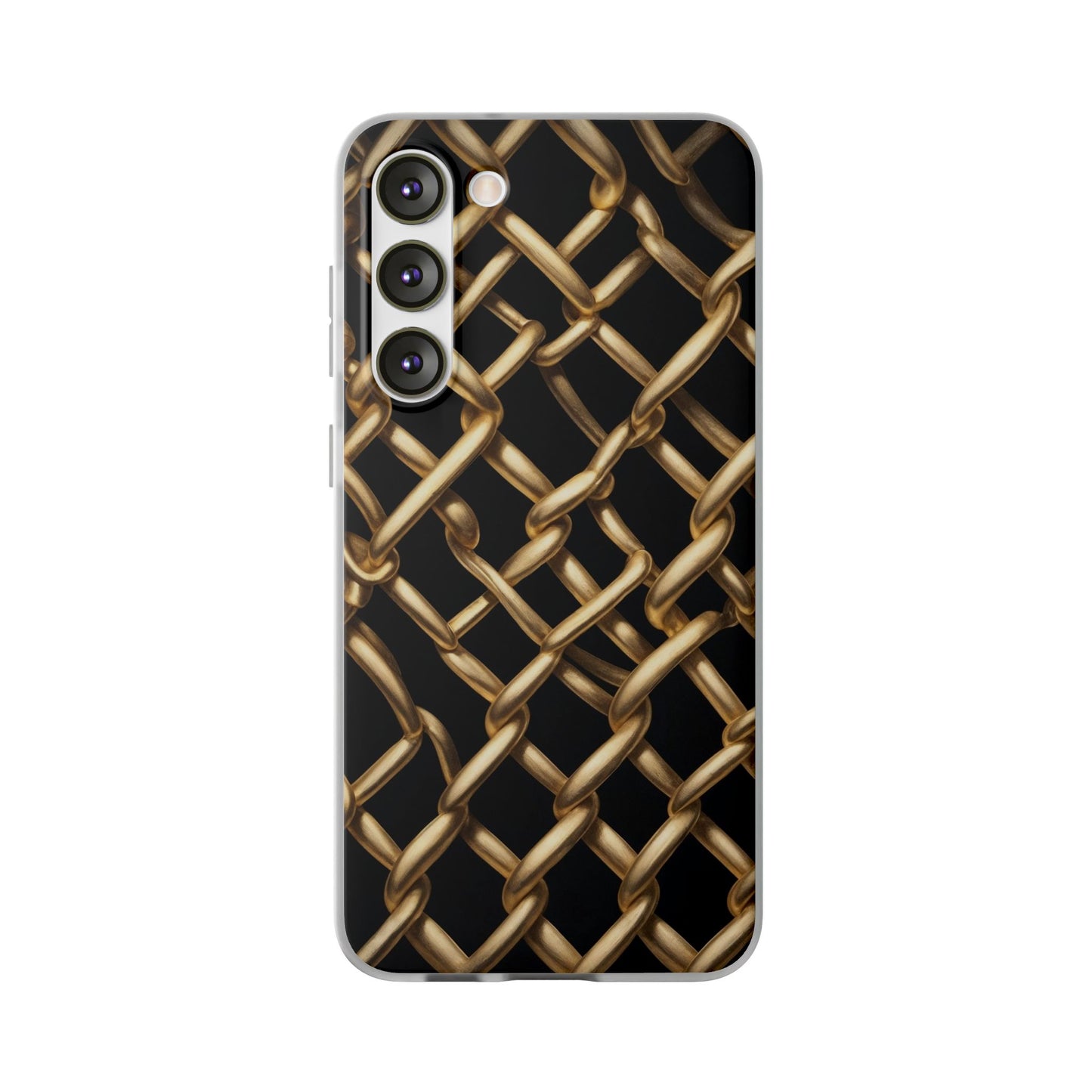 Gold Chain Link Pattern Phone Case - Matte Black Luxury Design