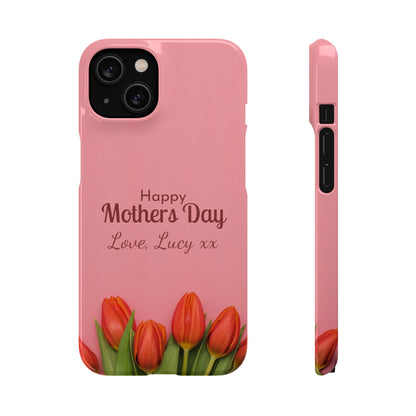Personalised Mother’s Day iPhone Case - Pink Tulip Floral Design with Custom Name