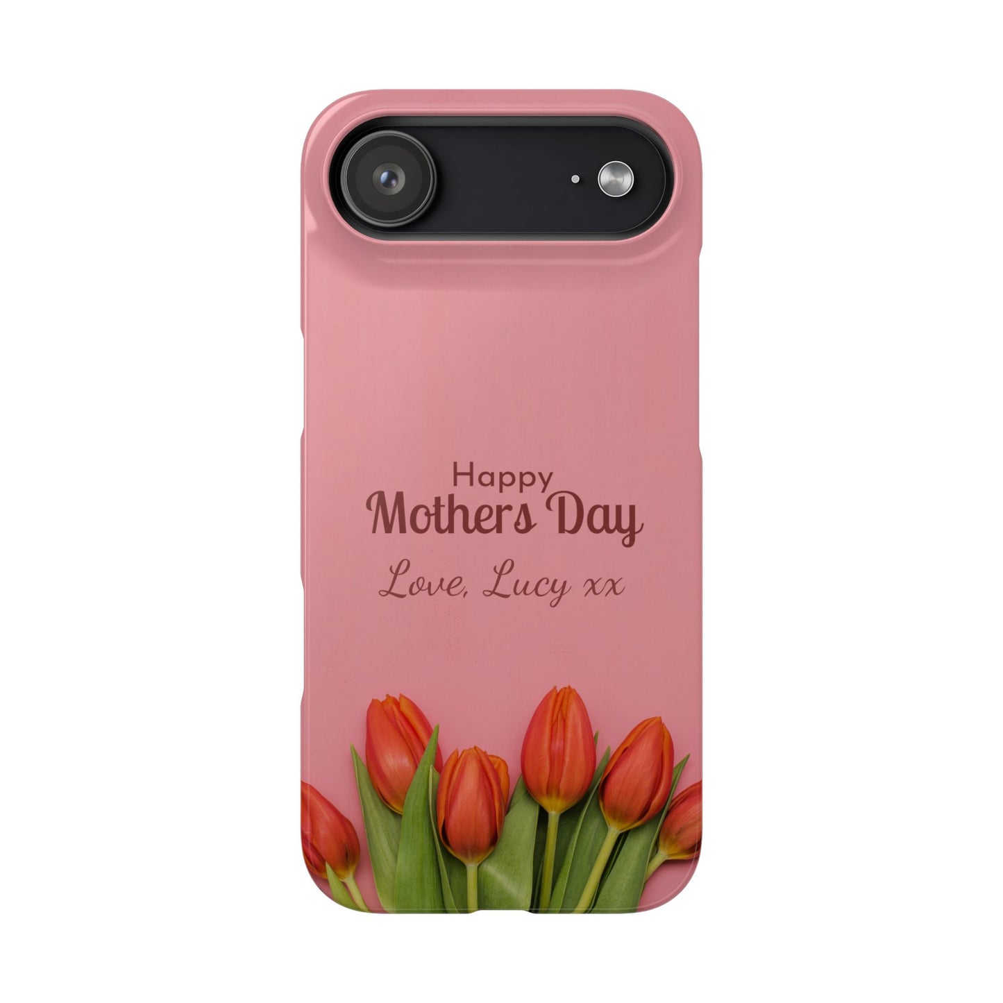 Personalised Mother’s Day iPhone Case - Pink Tulip Floral Design with Custom Name