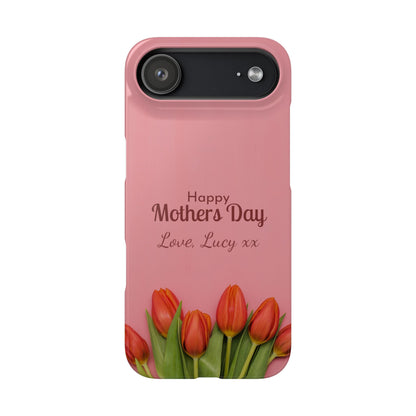 Personalised Mother’s Day iPhone Case - Pink Tulip Floral Design with Custom Name