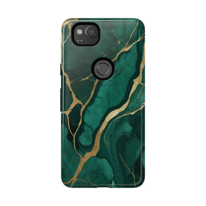 Google Pixel Case - Emerald Luxe Marble with Gold Veins