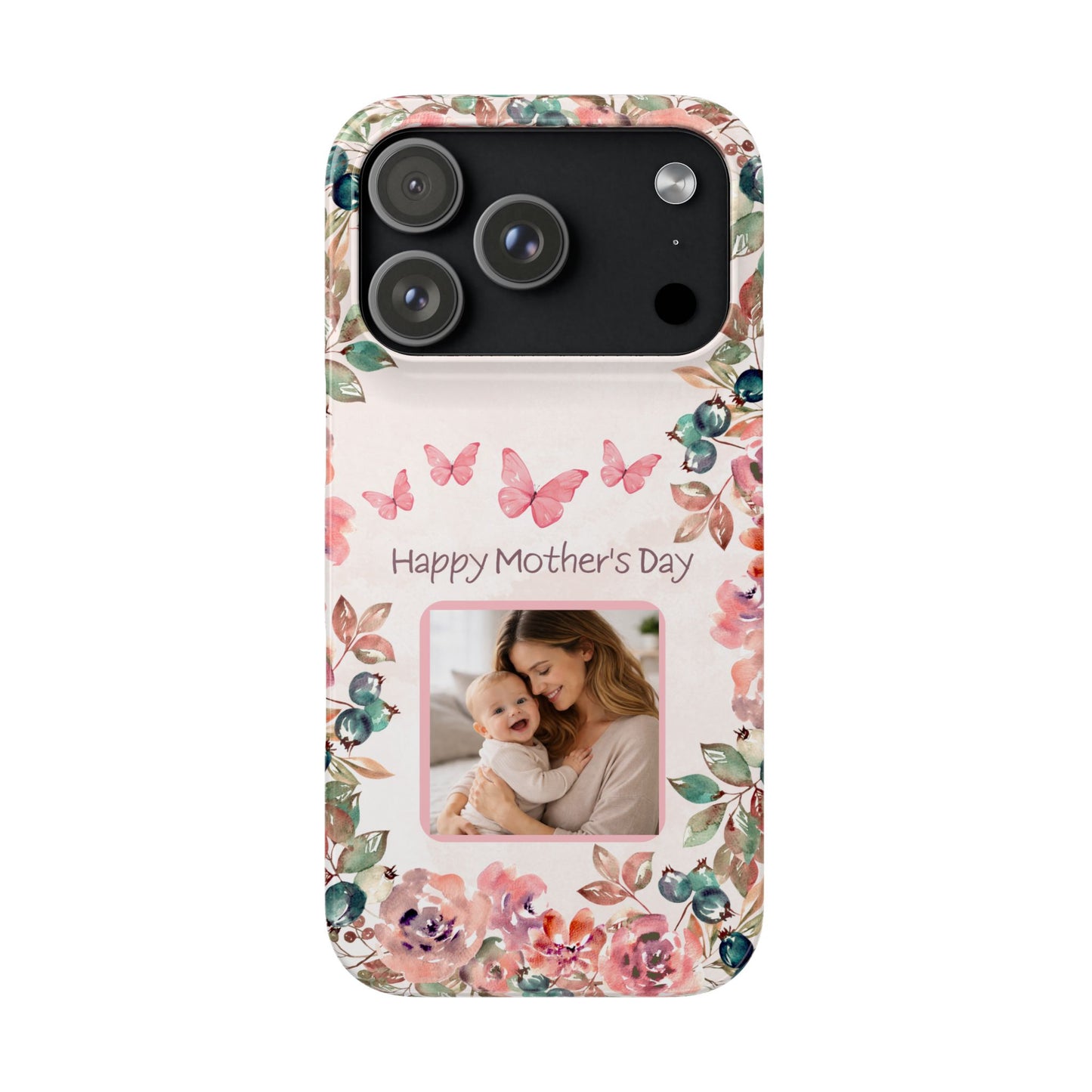 Personalised Mothers Day iPhone Case - Custom Watercolour Floral Photo Cover