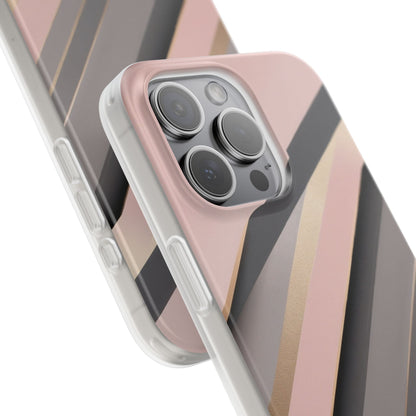 Diagonal Stripe Gradient Phone Case - Blush Pink & Grey with Gold Accents