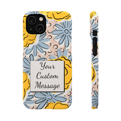 Personalised Floral iPhone Case - Custom Message Gift with Bold Yellow & Blue Flowers