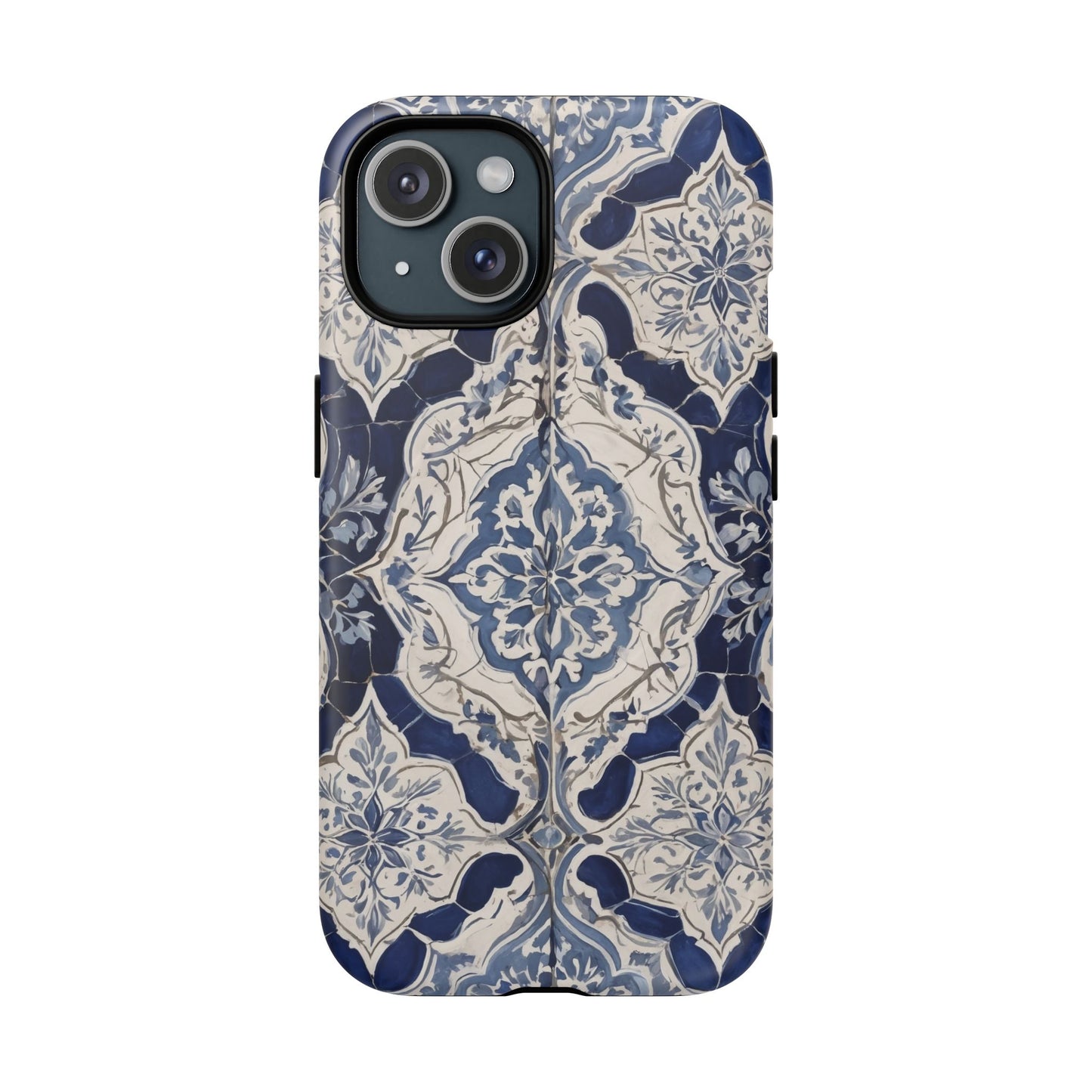 Mediterranean Tile iPhone Case – Blue & White, Shockproof MagSafe® Compatible
