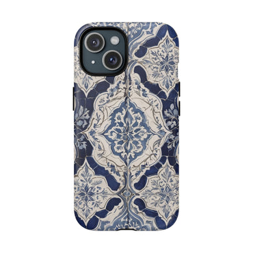 Mediterranean Tile iPhone Case – Blue & White, Shockproof MagSafe® Compatible