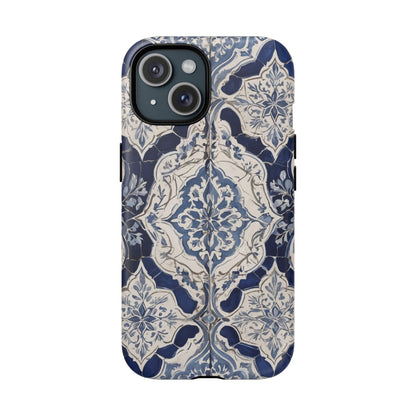 Mediterranean Tile iPhone Case – Blue & White, Shockproof MagSafe® Compatible