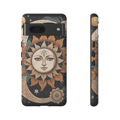Google Pixel Case - Celestial Sun and Moon Boho Design