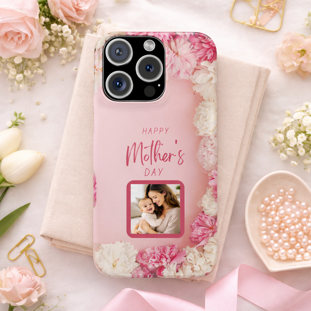 Personalised Mothers Day iPhone Case - Custom Pink Floral Photo Cover