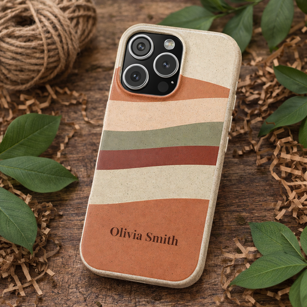 Personalised Eco-Friendly iPhone Case - Biodegradable Custom Name Phone Case - Retro Wave Design