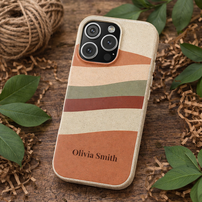Personalised Eco-Friendly iPhone Case - Biodegradable Custom Name Phone Case - Retro Wave Design