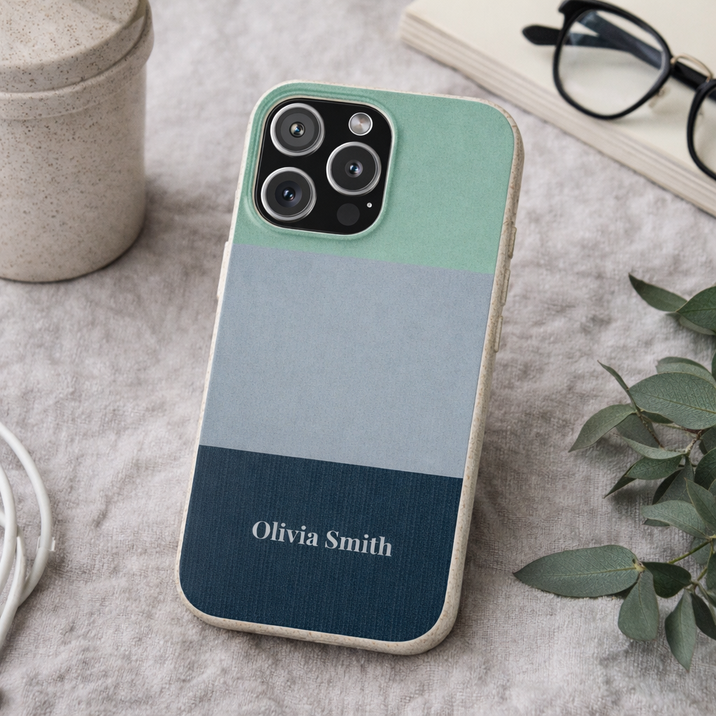 Personalised Eco-friendly iPhone Case - Custom Name Phone Case - Minimal Colour Block Design