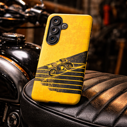 Samsung Galaxy Motorbike Racing Phone Case - Yellow Matte Tough Protective Cover