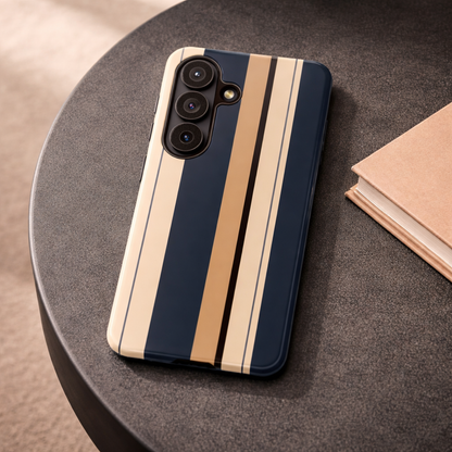 Samsung Galaxy Neutral Stripe Phone Case - Beige Navy Matte Tough Protective Cover
