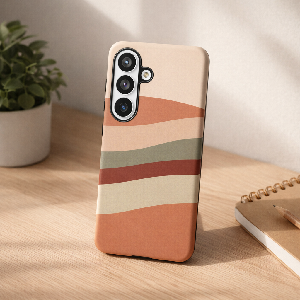 Samsung Galaxy Wavy Stripe Phone Case - Earth Tone Matte Tough Protective Cover
