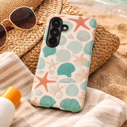 Samsung Galaxy Seashell Pattern Phone Case - Coastal Beach Matte Tough Protective Cover