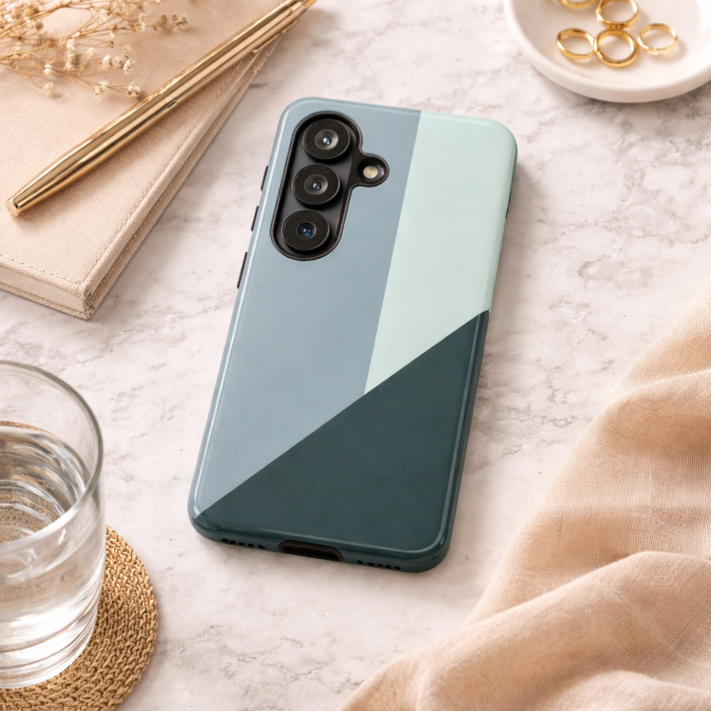 Samsung Galaxy Geometric Blue Phone Case - Minimalist Matte Tough Protective Cover