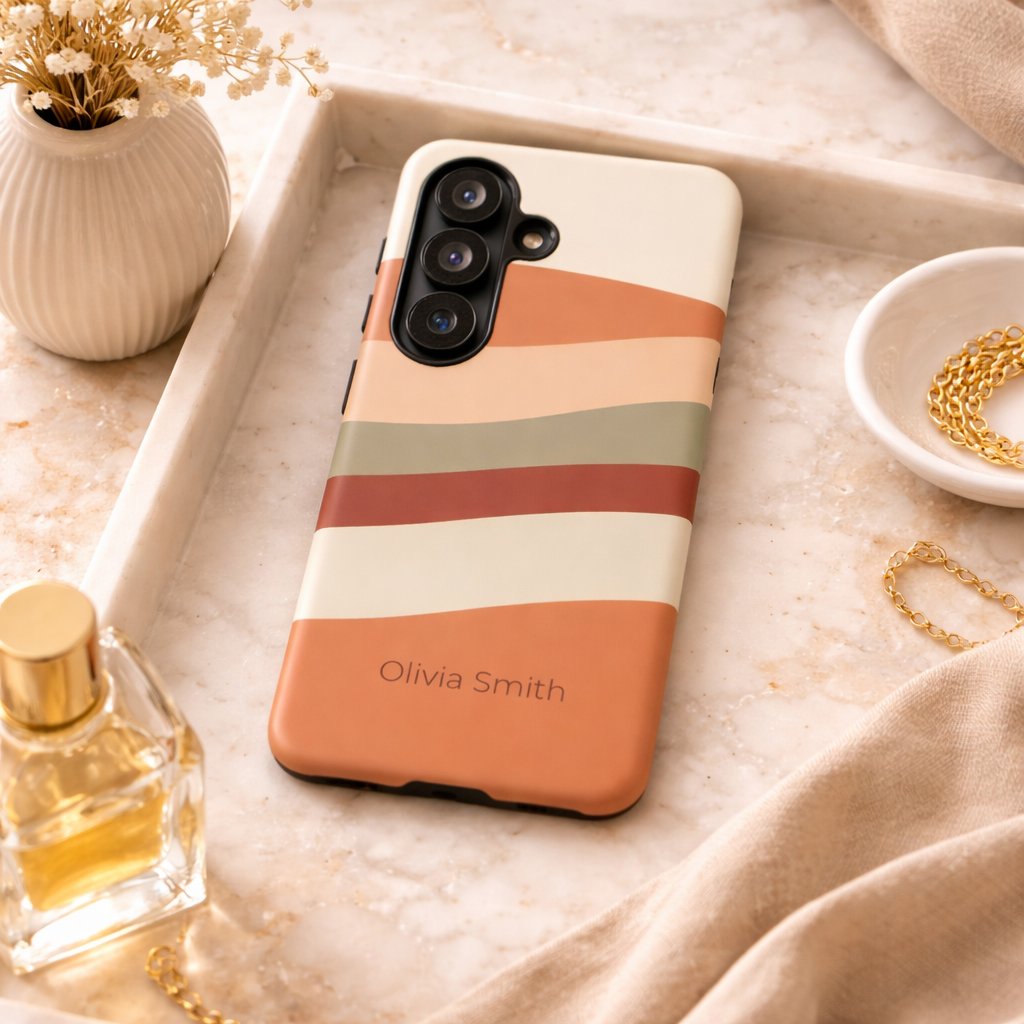 Samsung Galaxy Personalised Wave Stripe Phone Case - Custom Name Matte Tough Protective Cover