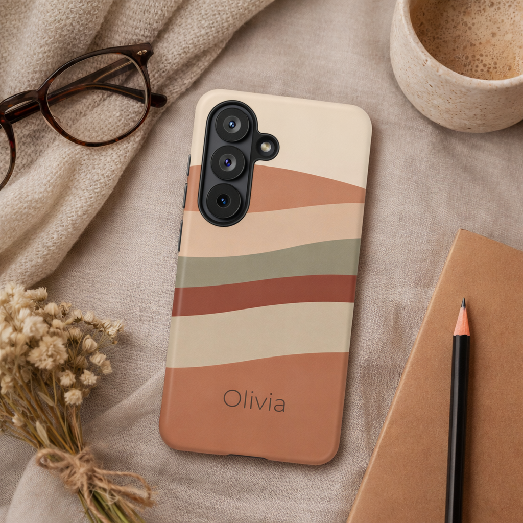 Samsung Galaxy Personalised Wave Stripe Phone Case - Custom Name Matte Tough Protective Cover