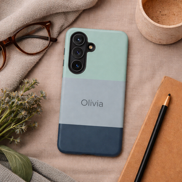 Samsung Galaxy Personalised Name Phone Case - Minimal Colour Block Matte Tough Protective Cover