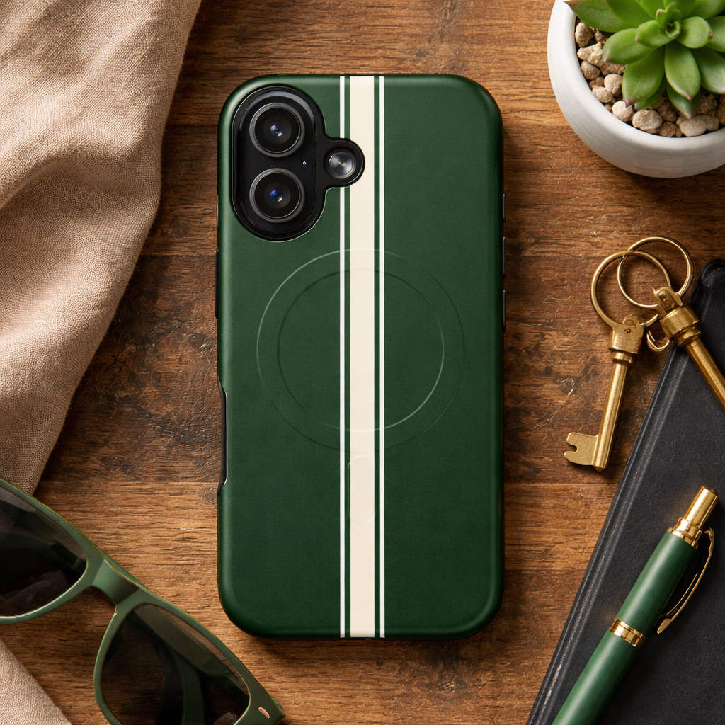 British Racing Green Stripe iPhone Case – Shockproof MagSafe® Compatible Cover