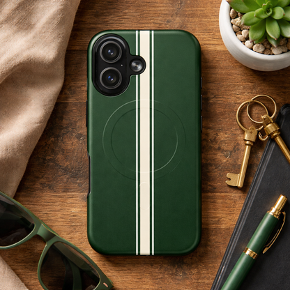 British Racing Green Stripe iPhone Case – Shockproof MagSafe® Compatible Cover