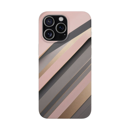Diagonal Stripe Gradient Phone Case - Blush Pink & Grey with Gold Accents