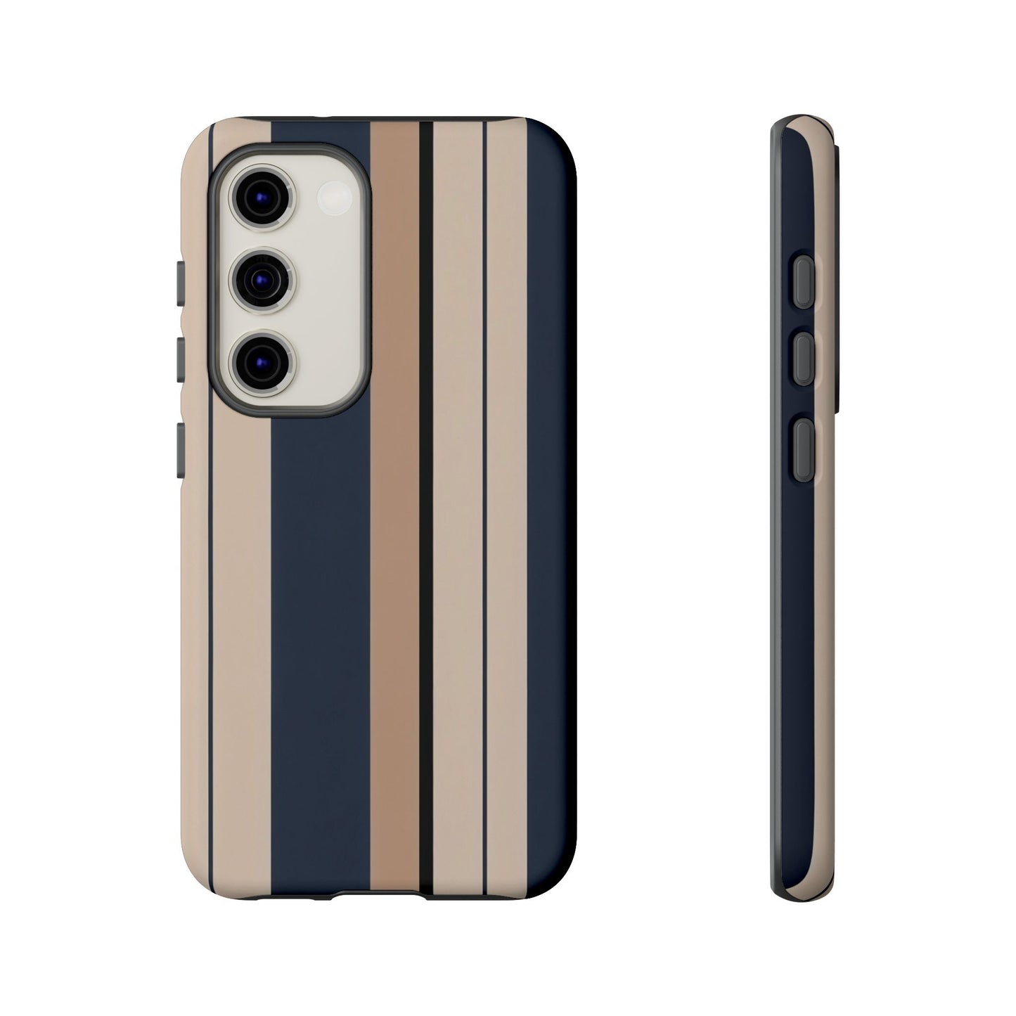 Samsung Galaxy Neutral Stripe Phone Case - Beige Navy Matte Tough Protective Cover