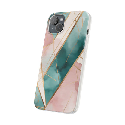 Watercolour Wash & Geometric Gold Lines Phone Case - Pink, Teal & Cream