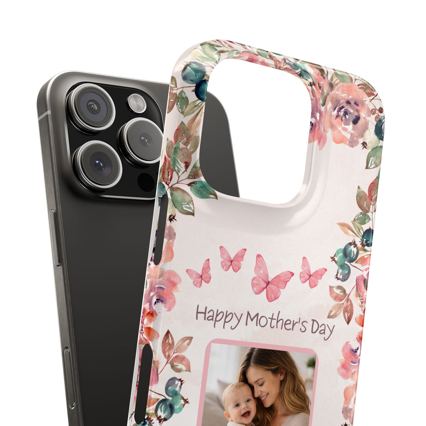 Personalised Mothers Day iPhone Case - Custom Watercolour Floral Photo Cover