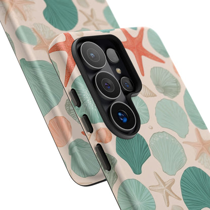 Samsung Galaxy Seashell Pattern Phone Case - Coastal Beach Matte Tough Protective Cover