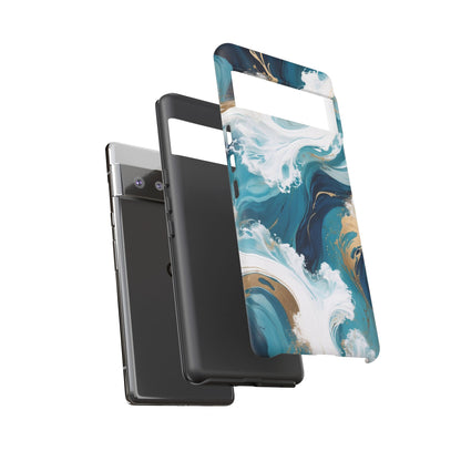 Google Pixel Case - Ocean Luxe Marble Design | Teal, White & Gold Abstract Phone Cover