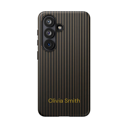 Samsung Galaxy Personalised Black Pinstripe Phone Case - Custom Name Matte Tough Protective Cover