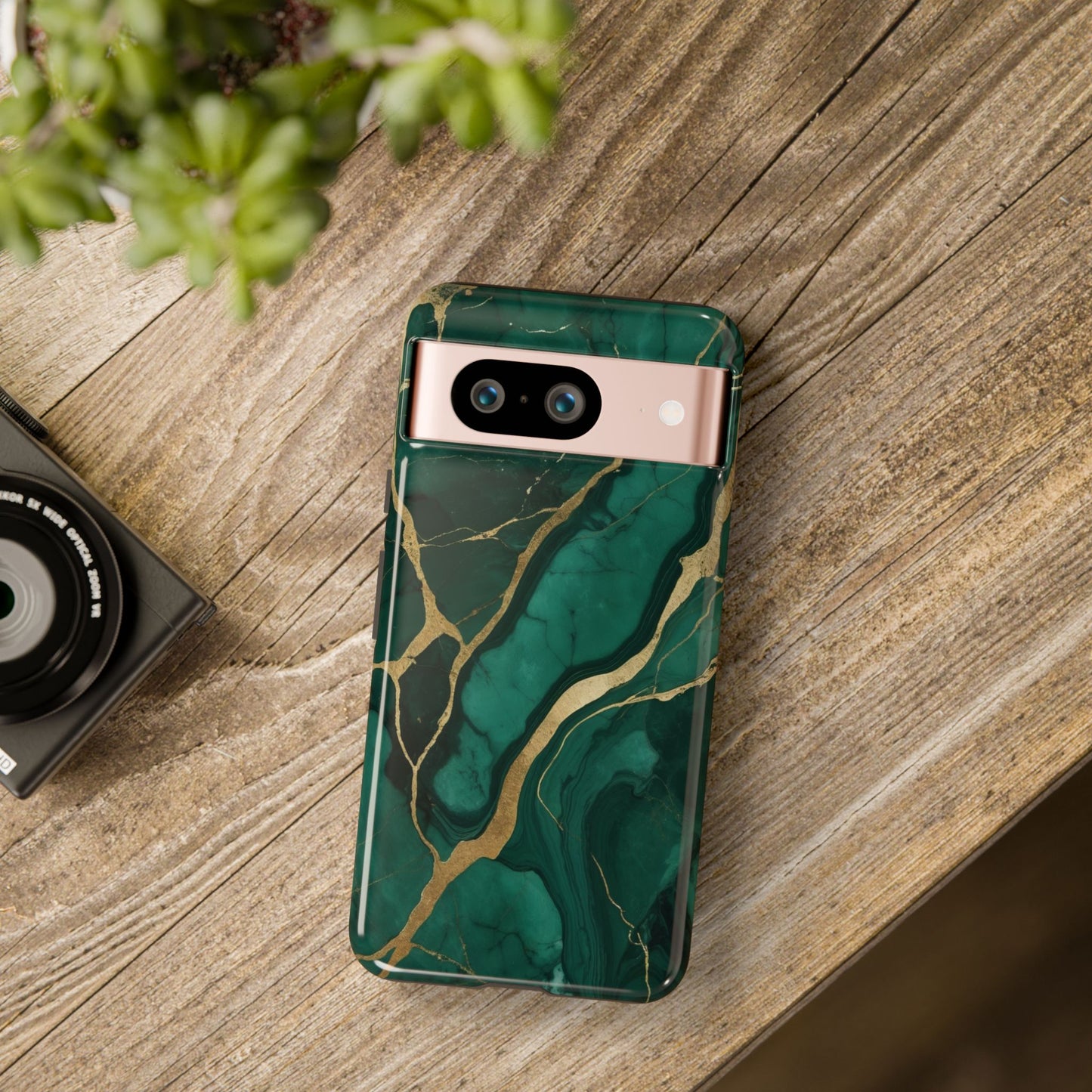 Google Pixel Case - Emerald Luxe Marble with Gold Veins
