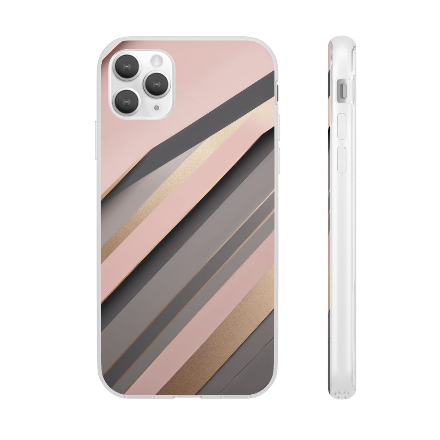 Diagonal Stripe Gradient Phone Case - Blush Pink & Grey with Gold Accents