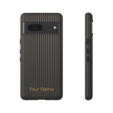 Personalised Google Pixel Case - Custom Name Black & Gold Pinstripe | Pixel 6 7 8 9 Pro Matte Cover