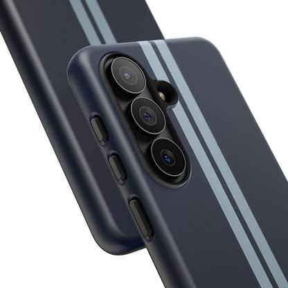 Samsung Galaxy Racing Stripe Phone Case - Navy Blue Matte Tough Protective Cover