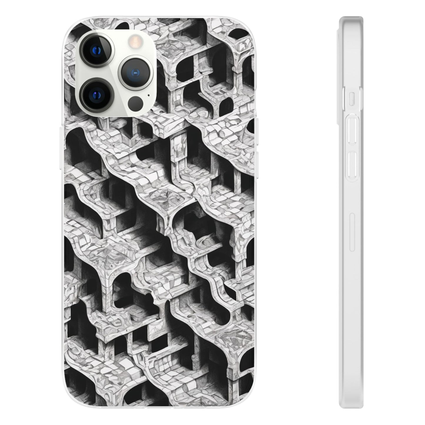 Escher-Style Tessellation Phone Case - Black & White Geometric Illusion