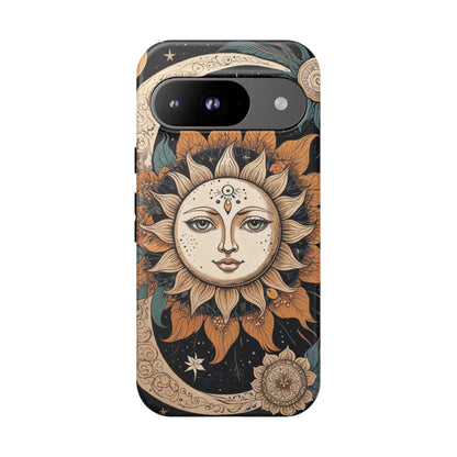 Google Pixel Case - Celestial Sun and Moon Boho Design