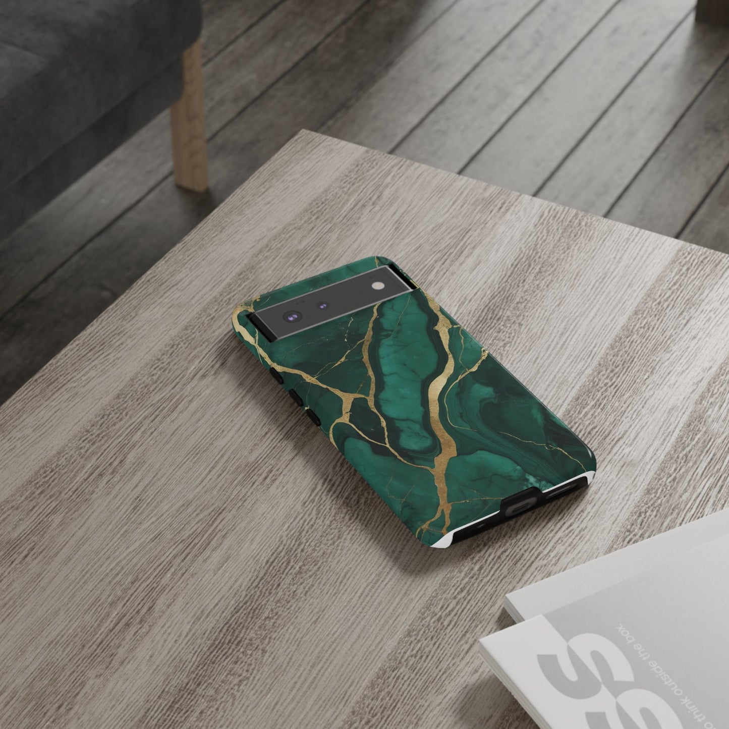 Google Pixel Case - Emerald Luxe Marble with Gold Veins