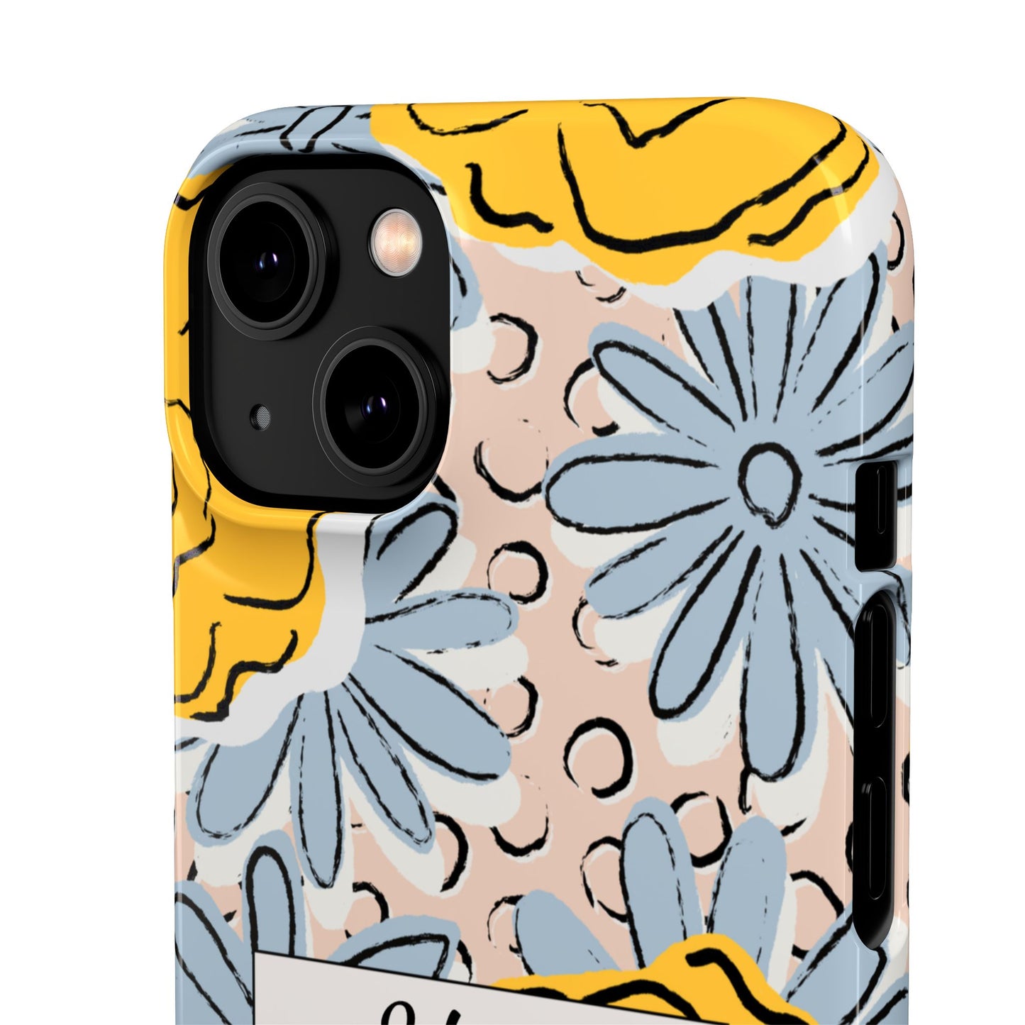 Personalised Floral iPhone Case - Custom Message Gift with Bold Yellow & Blue Flowers