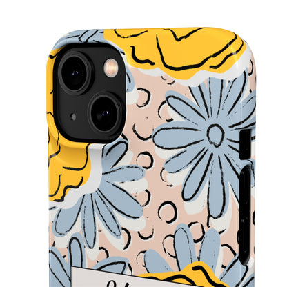 Personalised Floral iPhone Case - Custom Message Gift with Bold Yellow & Blue Flowers