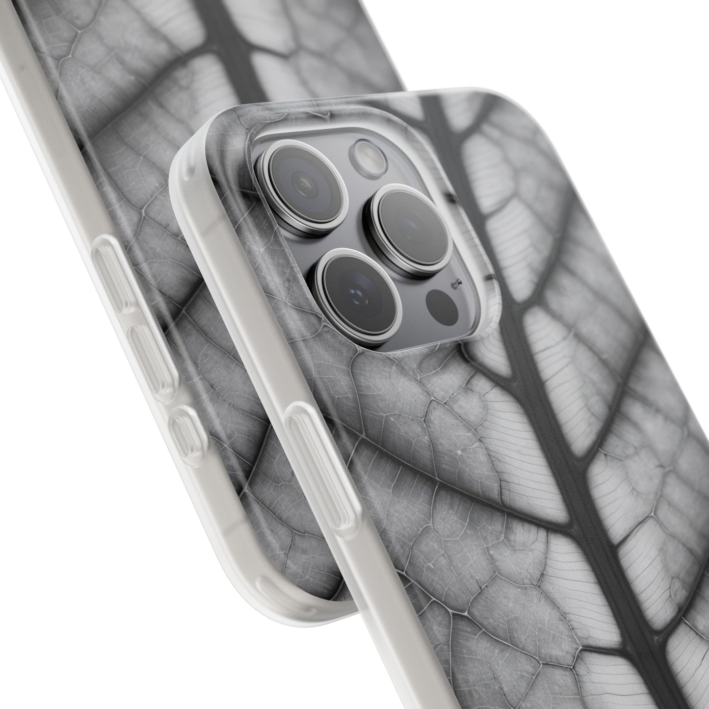 Macro Leaf Vein Pattern Phone Case - Elegant Monochrome Nature Design