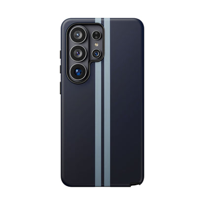 Samsung Galaxy Racing Stripe Phone Case - Navy Blue Matte Tough Protective Cover