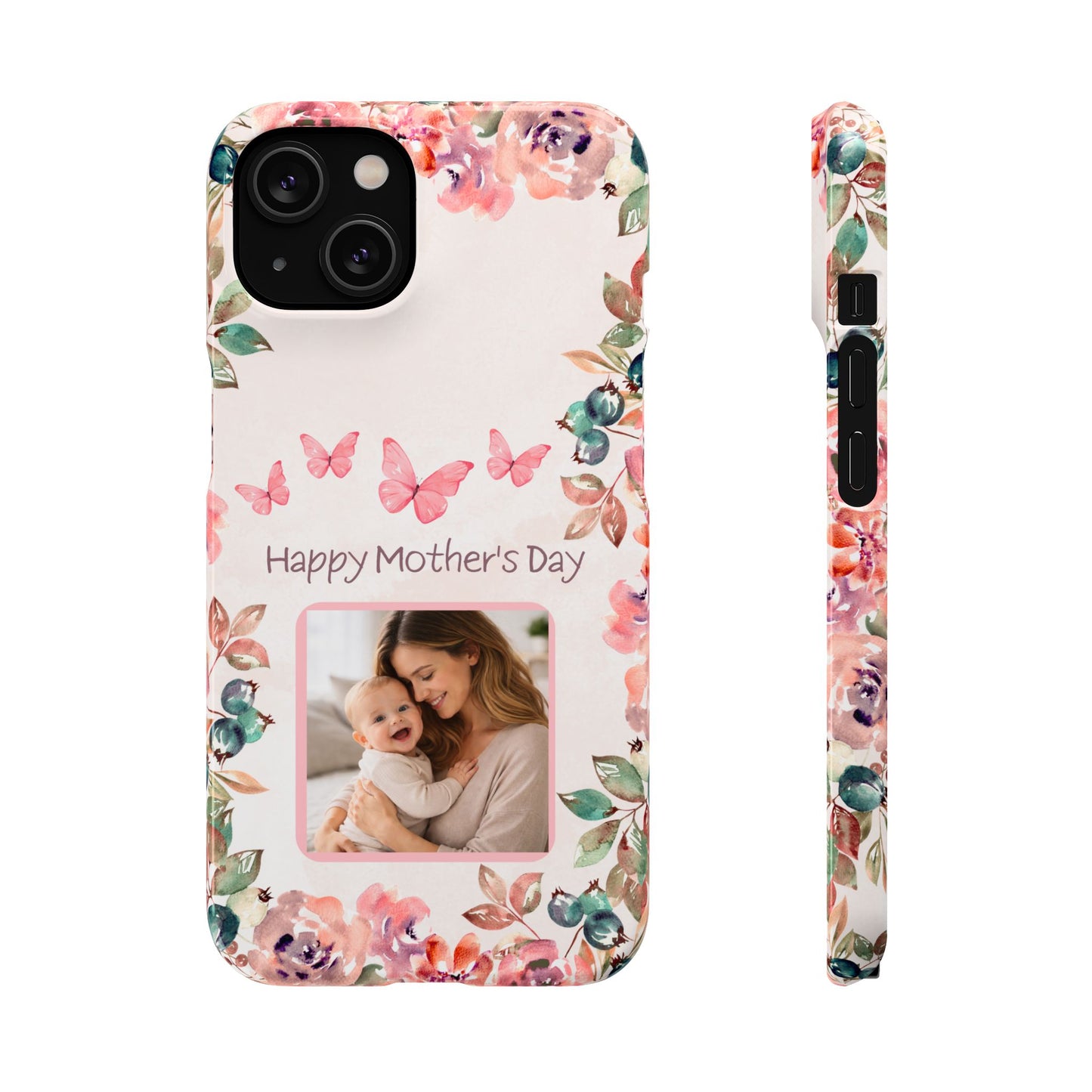 Personalised Mothers Day iPhone Case - Custom Watercolour Floral Photo Cover